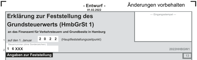 Grundsteuererklärung Formular Hamburg (Auszug)